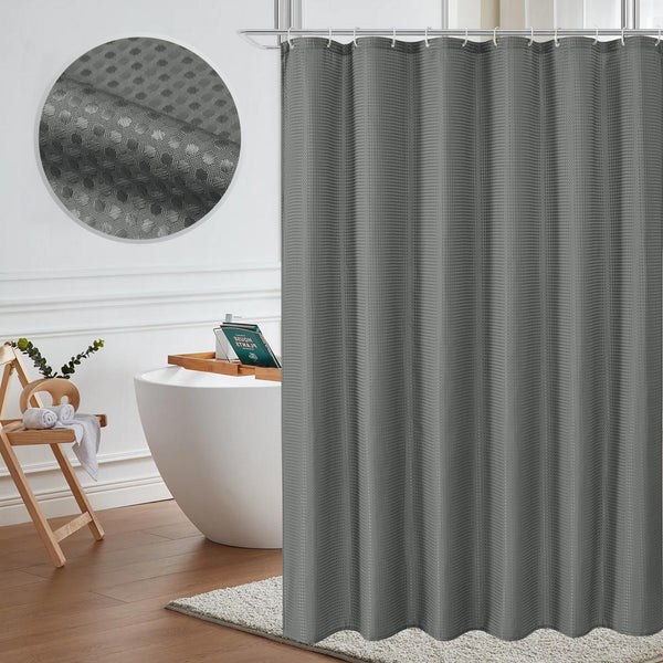 Loft97 BL7XX Waffle Weave Shower Curtain for Bathroom, 120 GSM Weighted Polyester Bath Curtain (71" W _ 71" H)