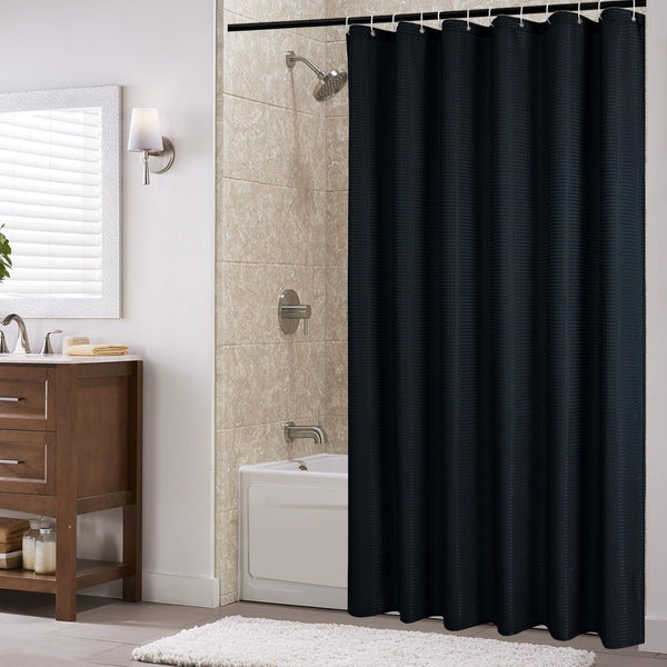 Loft97 BL7XX Waffle Weave Shower Curtain for Bathroom, 120 GSM Weighted Polyester Bath Curtain (71" W _ 71" H)
