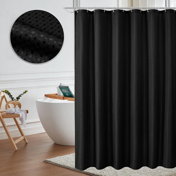 Loft97 BL8XX Waffle Weave Shower Curtain for Bathroom, 120 GSM Weighted Polyester Bath Curtain  (71" W _ 79" H)