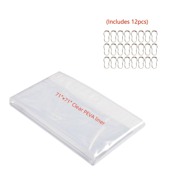 Loft97 BL9XX 3G 71x71inch Clear PEVA Shower Liner - Clear Shower Curtain Liner, PEVA Shower Curtains & Bathroom Curtain Liner, with Stainless Steel Double Shower Hooks