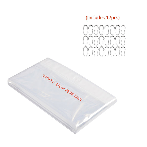 Loft97 BL9XX 3G 71x71inch Clear PEVA Shower Liner - Clear Shower Curtain Liner, PEVA Shower Curtains & Bathroom Curtain Liner, with Stainless Steel Double Shower Hooks