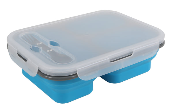 Collapsible Silicone Food Storage Container BENTO Box with lid for Kids & Adult, 3 compartments BPA free Foldable Lunch Box, Microwave, Freezer & Dishwasher Safe