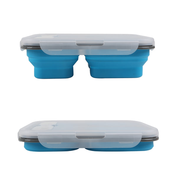 Collapsible Silicone Food Storage Container BENTO Box with lid for Kids & Adult, 3 compartments BPA free Foldable Lunch Box, Microwave, Freezer & Dishwasher Safe