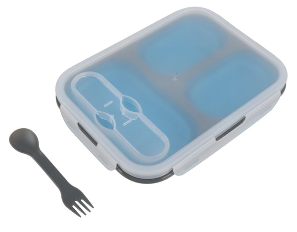 Collapsible Silicone Food Storage Container BENTO Box with lid for Kids & Adult, 3 compartments BPA free Foldable Lunch Box, Microwave, Freezer & Dishwasher Safe