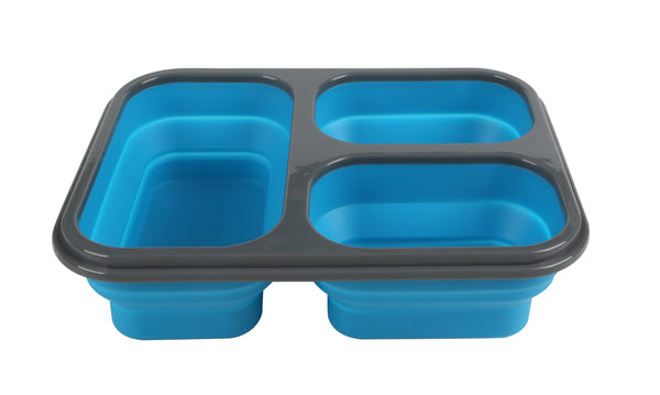 Collapsible Silicone Food Storage Container BENTO Box with lid for Kids & Adult, 3 compartments BPA free Foldable Lunch Box, Microwave, Freezer & Dishwasher Safe