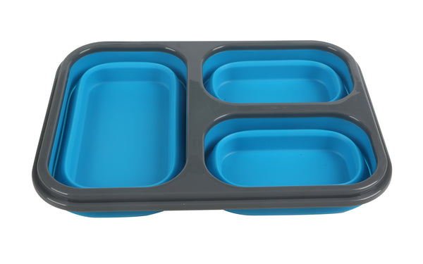 Collapsible Silicone Food Storage Container BENTO Box with lid for Kids & Adult, 3 compartments BPA free Foldable Lunch Box, Microwave, Freezer & Dishwasher Safe