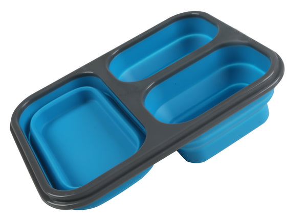 Collapsible Silicone Food Storage Container BENTO Box with lid for Kids & Adult, 3 compartments BPA free Foldable Lunch Box, Microwave, Freezer & Dishwasher Safe