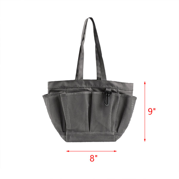 Loft97 CC9XX Mesh Portable Shower Caddy - Quick Dry Shower Tote Bag, Bathroom Organizer Bag with a Large Main Storage Area and 6 Large Pockets - Includes Shower Liner and Shower Hooks - Gray