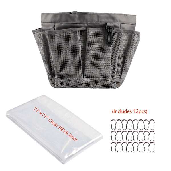 Loft97 CC9XX Mesh Portable Shower Caddy - Quick Dry Shower Tote Bag, Bathroom Organizer Bag with a Large Main Storage Area and 6 Large Pockets - Includes Shower Liner and Shower Hooks - Gray