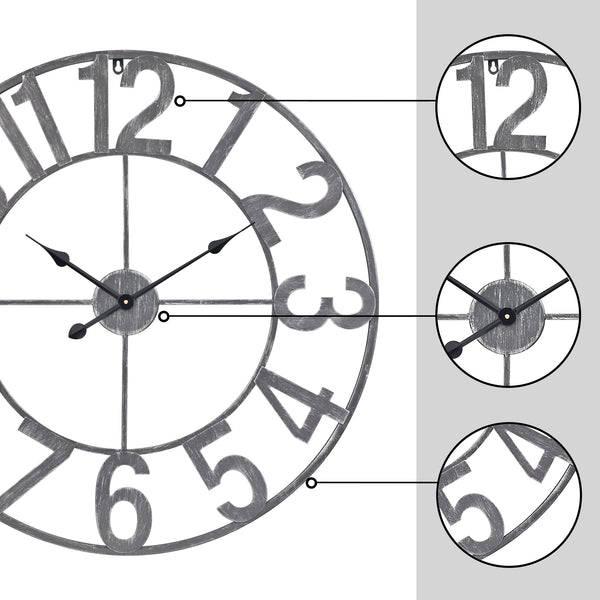 Loft97 CL23WW/CL23BK/CL0023PAGY014 Manhattan Industrial Wall Clock - Large Wall Clock, Big Clocks For Living Room Decor Or Dining Room Decor, Decorative Wall Clocks, Iron Wall Decor, Metal Wall Clock, Analog, 30"