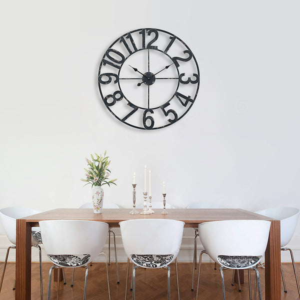 Loft97 CL23WW/CL23BK/CL0023PAGY014 Manhattan Industrial Wall Clock - Large Wall Clock, Big Clocks For Living Room Decor Or Dining Room Decor, Decorative Wall Clocks, Iron Wall Decor, Metal Wall Clock, Analog, 30"