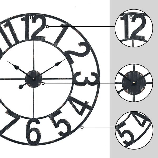 Loft97 CL23WW/CL23BK/CL0023PAGY014 Manhattan Industrial Wall Clock - Large Wall Clock, Big Clocks For Living Room Decor Or Dining Room Decor, Decorative Wall Clocks, Iron Wall Decor, Metal Wall Clock, Analog, 30"
