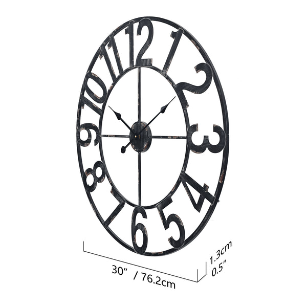 Loft97 CL23WW/CL23BK/CL0023PAGY014 Manhattan Industrial Wall Clock - Large Wall Clock, Big Clocks For Living Room Decor Or Dining Room Decor, Decorative Wall Clocks, Iron Wall Decor, Metal Wall Clock, Analog, 30"