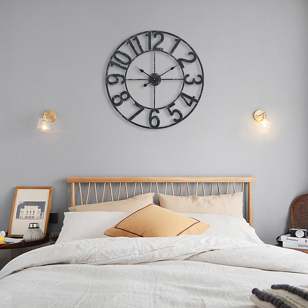 Loft97 CL23WW/CL23BK/CL0023PAGY014 Manhattan Industrial Wall Clock - Large Wall Clock, Big Clocks For Living Room Decor Or Dining Room Decor, Decorative Wall Clocks, Iron Wall Decor, Metal Wall Clock, Analog, 30"