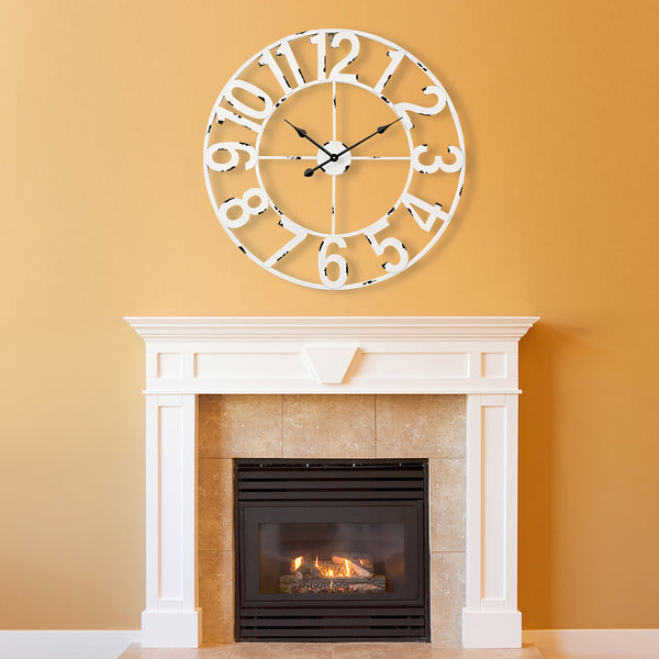 Loft97 CL23WW/CL23BK/CL0023PAGY014 Manhattan Industrial Wall Clock - Large Wall Clock, Big Clocks For Living Room Decor Or Dining Room Decor, Decorative Wall Clocks, Iron Wall Decor, Metal Wall Clock, Analog, 30"