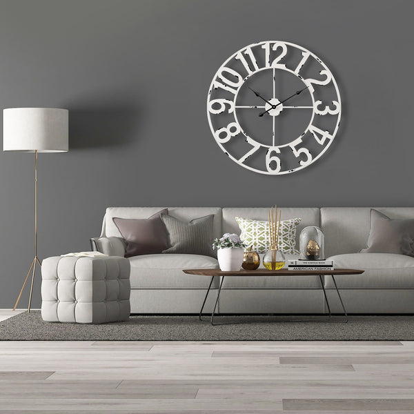 Loft97 CL23WW/CL23BK/CL0023PAGY014 Manhattan Industrial Wall Clock - Large Wall Clock, Big Clocks For Living Room Decor Or Dining Room Decor, Decorative Wall Clocks, Iron Wall Decor, Metal Wall Clock, Analog, 30"