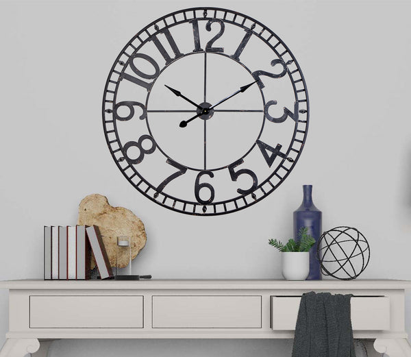 Loft97 CL56BK Manhattan Industrial Wall Clock - Large Wall Clock, Big Clocks For Living Room Decor Or Dining Room Decor, Decorative Wall Clocks, Iron Wall Decor, Metal Wall Clock (43.5" Analog, Black)