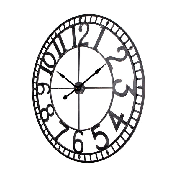 Loft97 CL56BK Manhattan Industrial Wall Clock - Large Wall Clock, Big Clocks For Living Room Decor Or Dining Room Decor, Decorative Wall Clocks, Iron Wall Decor, Metal Wall Clock (43.5" Analog, Black)