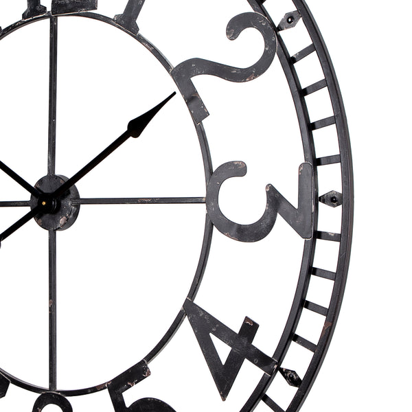 Loft97 CL56BK Manhattan Industrial Wall Clock - Large Wall Clock, Big Clocks For Living Room Decor Or Dining Room Decor, Decorative Wall Clocks, Iron Wall Decor, Metal Wall Clock (43.5" Analog, Black)