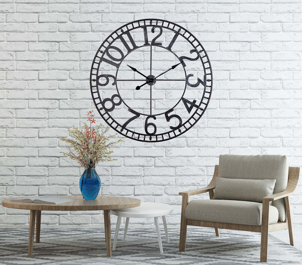 Loft97 CL56BK Manhattan Industrial Wall Clock - Large Wall Clock, Big Clocks For Living Room Decor Or Dining Room Decor, Decorative Wall Clocks, Iron Wall Decor, Metal Wall Clock (43.5" Analog, Black)