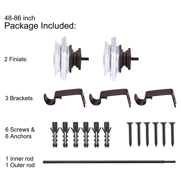 LOFT97 D132/4/8XX Wall Mounted 3/4 Inch Curtain Rod - Curtain Rods Adjustable Drapery Rods, Bedroom & Living Room Decorative Curtain Rods, Tapestry Poles
