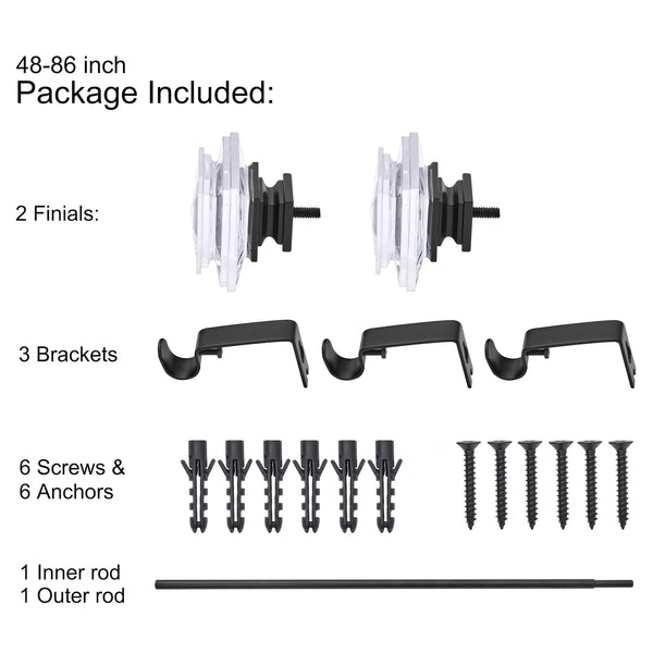 LOFT97 D132/4/8XX Wall Mounted 3/4 Inch Curtain Rod - Curtain Rods Adjustable Drapery Rods, Bedroom & Living Room Decorative Curtain Rods, Tapestry Poles