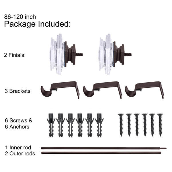 LOFT97 D132/4/8XX Wall Mounted 3/4 Inch Curtain Rod - Curtain Rods Adjustable Drapery Rods, Bedroom & Living Room Decorative Curtain Rods, Tapestry Poles