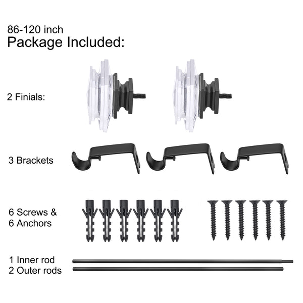 LOFT97 D132/4/8XX Wall Mounted 3/4 Inch Curtain Rod - Curtain Rods Adjustable Drapery Rods, Bedroom & Living Room Decorative Curtain Rods, Tapestry Poles