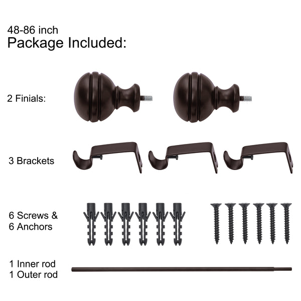 LOFT97 D142/4/8XX Wall Mounted 5/8 Inch Curtain Rod - Curtain Rods Adjustable Drapery Rods, Bedroom & Living Room Decorative Curtain Rods, Tapestry Poles