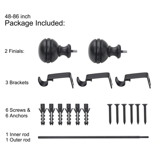 LOFT97 D142/4/8XX Wall Mounted 5/8 Inch Curtain Rod - Curtain Rods Adjustable Drapery Rods, Bedroom & Living Room Decorative Curtain Rods, Tapestry Poles