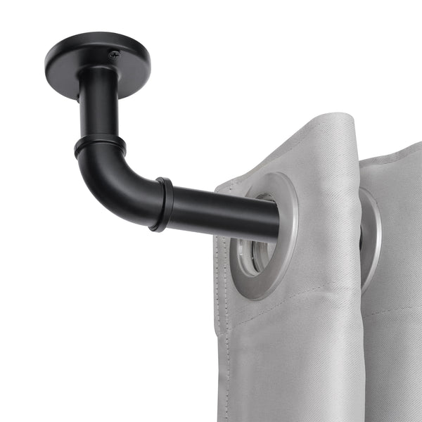 Loft97 D192/4/8XX Wall Mounted 1 inch Industrial Curtain Rods for Windows, Blackout Curtain Rod, Wrap Around Heavy Duty Curtain Rods, Indoor and Outdoor, Rustic Style, Matte Black