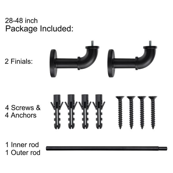 Loft97 D192/4/8XX Wall Mounted 1 inch Industrial Curtain Rods for Windows, Blackout Curtain Rod, Wrap Around Heavy Duty Curtain Rods, Indoor and Outdoor, Rustic Style, Matte Black