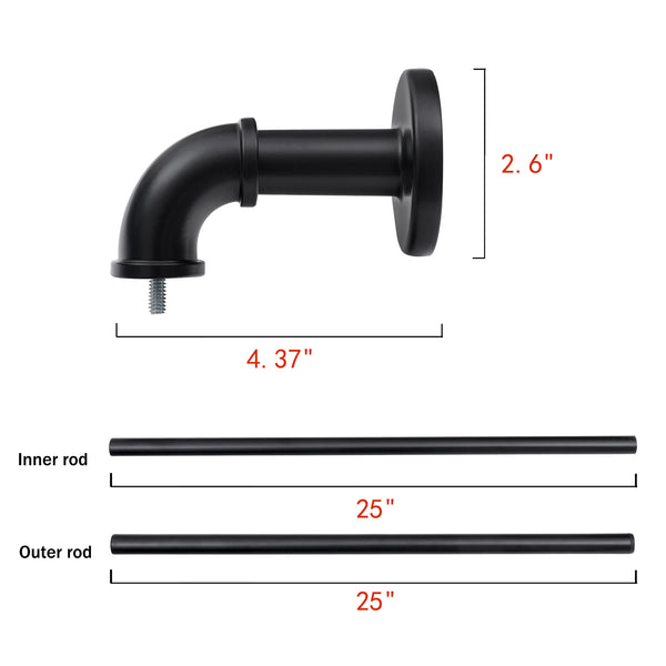 Loft97 D192/4/8XX Wall Mounted 1 inch Industrial Curtain Rods for Windows, Blackout Curtain Rod, Wrap Around Heavy Duty Curtain Rods, Indoor and Outdoor, Rustic Style, Matte Black