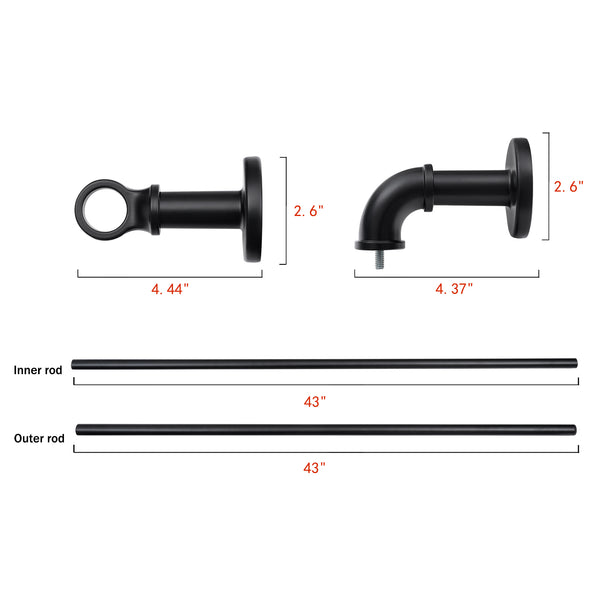 Loft97 D192/4/8XX Wall Mounted 1 inch Industrial Curtain Rods for Windows, Blackout Curtain Rod, Wrap Around Heavy Duty Curtain Rods, Indoor and Outdoor, Rustic Style, Matte Black