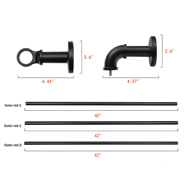 Loft97 D192/4/8XX Wall Mounted 1 inch Industrial Curtain Rods for Windows, Blackout Curtain Rod, Wrap Around Heavy Duty Curtain Rods, Indoor and Outdoor, Rustic Style, Matte Black