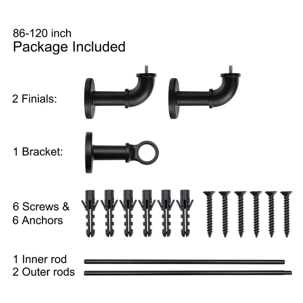 Loft97 D192/4/8XX Wall Mounted 1 inch Industrial Curtain Rods for Windows, Blackout Curtain Rod, Wrap Around Heavy Duty Curtain Rods, Indoor and Outdoor, Rustic Style, Matte Black