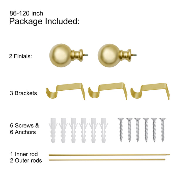 Loft97 D38XX Wall Mounted 3/4 Inch Curtain Rod - Curtain Rods For Windows 86 to 120 Inch, Adjustable Drapery Rods, Curtain Rods, Bedroom & Living Room Decorative Curtain Rods, Tapestry Poles 86"-120"