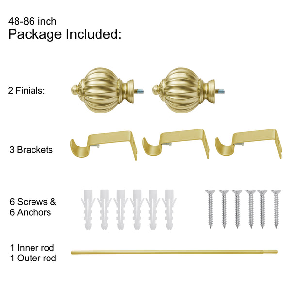 Loft97 D44XX Wall Mounted 3/4 Inch Curtain Rod - Curtain Rods For Windows 48 to 86 Inch, Adjustable Drapery Rods, Curtain Rods, Bedroom & Living Room Decorative Curtain Rods, Tapestry Poles 48"-86"