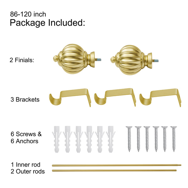 Loft97 D48XX Wall Mounted 3/4 Inch Curtain Rod - Curtain Rods For Windows 86 to 120 Inch, Adjustable Drapery Rods, Gold Curtain Rods, Bedroom & Living Room Decorative Curtain Rods, Tapestry Poles