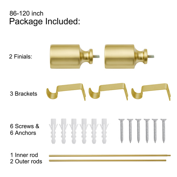 Loft97 D78Z/D78GD Wall Mounted 3/4 Inch Curtain Rod - Curtain Rods For Windows 86 to 120 Inch, Adjustable Drapery Rods, Curtain Rods, Bedroom & Living Room Decorative Curtain Rods, Tapestry Poles, Black & Gold
