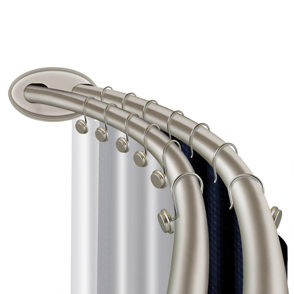 Loft97 DCR9XX Rustproof Wall Mounted Aluminum Double Curved Shower Curtain Rod, Screw Mount Rod, Stronger and More Secure Than Tension, Adjustable Double Shower Rod from 45" to 72", Expandable, Includes shower liner and shower hooks