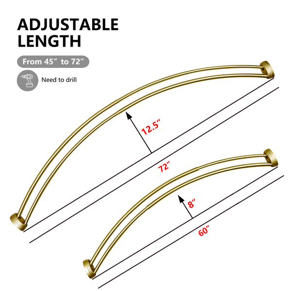 Loft97 DCR9XX Rustproof Wall Mounted Aluminum Double Curved Shower Curtain Rod, Screw Mount Rod, Stronger and More Secure Than Tension, Adjustable Double Shower Rod from 45" to 72", Expandable, Includes shower liner and shower hooks