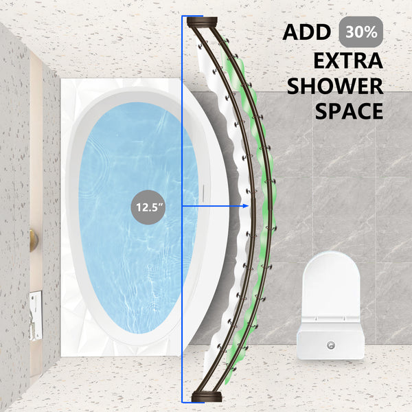 Loft97 DCR9XX Rustproof Wall Mounted Aluminum Double Curved Shower Curtain Rod, Screw Mount Rod, Stronger and More Secure Than Tension, Adjustable Double Shower Rod from 45" to 72", Expandable, Includes shower liner and shower hooks
