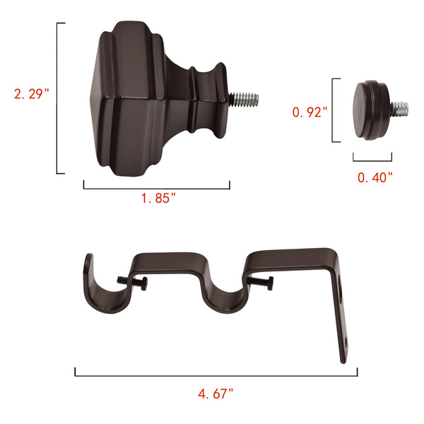 LOFT97 DD162/4/8RB Wall Mounted Window Treatment Telescoping Double Curtain Rod Set with Classic Cap, 5/8-Inch Diameter, Oil Rubbed Bronze