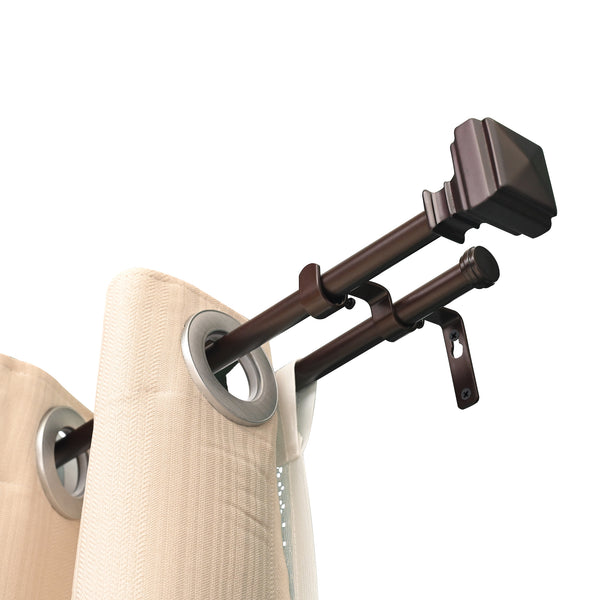LOFT97 DD162/4/8RB Wall Mounted Window Treatment Telescoping Double Curtain Rod Set with Classic Cap, 5/8-Inch Diameter, Oil Rubbed Bronze