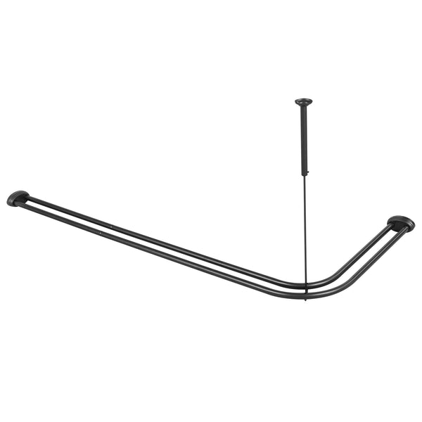 Loft97 DLR1XX Rustproof Wall Mounted Aluminum Double L Shaped Shower Curtain Rod 72" L x 31.7" W,  with 24 Shower Liner Hooks for interior rod included  & Ceiling Support , Wall Mounted