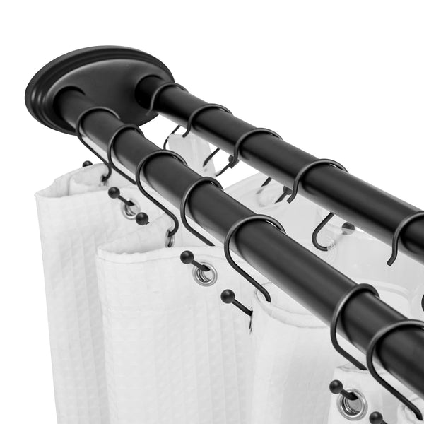 Loft97 DLR1XX Rustproof Wall Mounted Aluminum Double L Shaped Shower Curtain Rod 72" L x 31.7" W,  with 24 Shower Liner Hooks for interior rod included  & Ceiling Support , Wall Mounted
