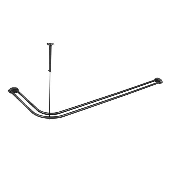 Loft97 DLR1XX Rustproof Wall Mounted Aluminum Double L Shaped Shower Curtain Rod 72" L x 31.7" W,  with 24 Shower Liner Hooks for interior rod included  & Ceiling Support , Wall Mounted