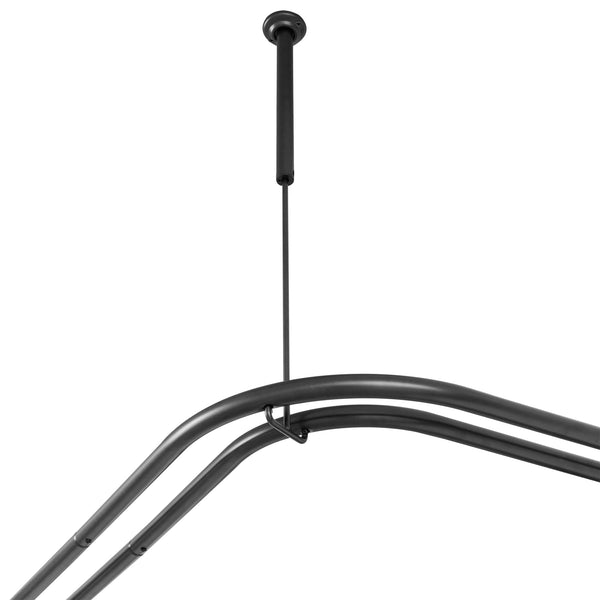 Loft97 DLR1XX Rustproof Wall Mounted Aluminum Double L Shaped Shower Curtain Rod 72" L x 31.7" W,  with 24 Shower Liner Hooks for interior rod included  & Ceiling Support , Wall Mounted