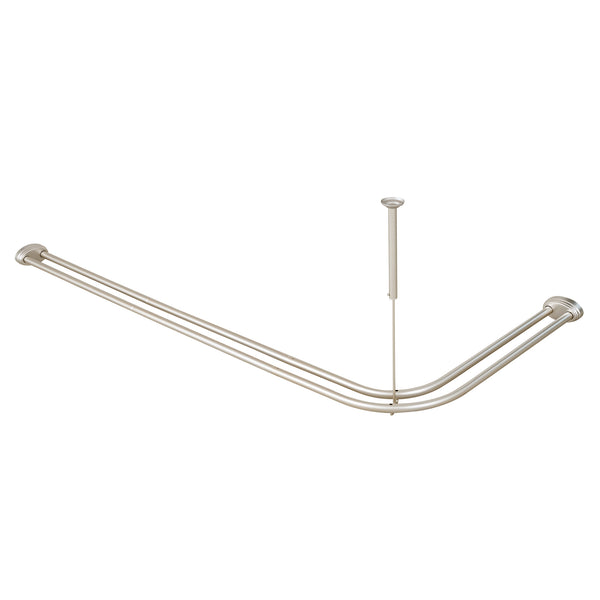 Loft97 DLR1XX Rustproof Wall Mounted Aluminum Double L Shaped Shower Curtain Rod 72" L x 31.7" W,  with 24 Shower Liner Hooks for interior rod included  & Ceiling Support , Wall Mounted